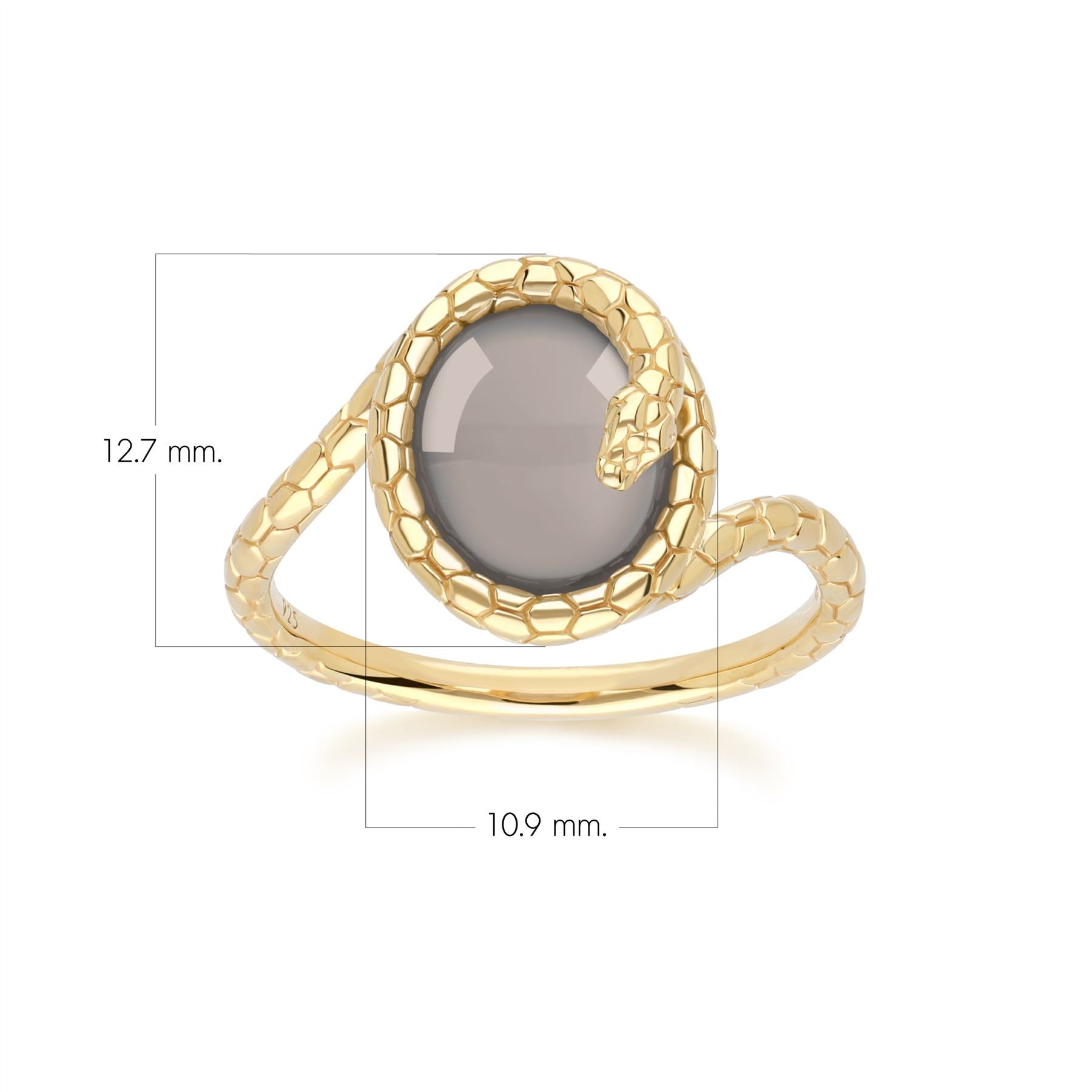 ECFEW™ Black Moonstone Winding Snake Ring In Gold Plated Sterling Silver