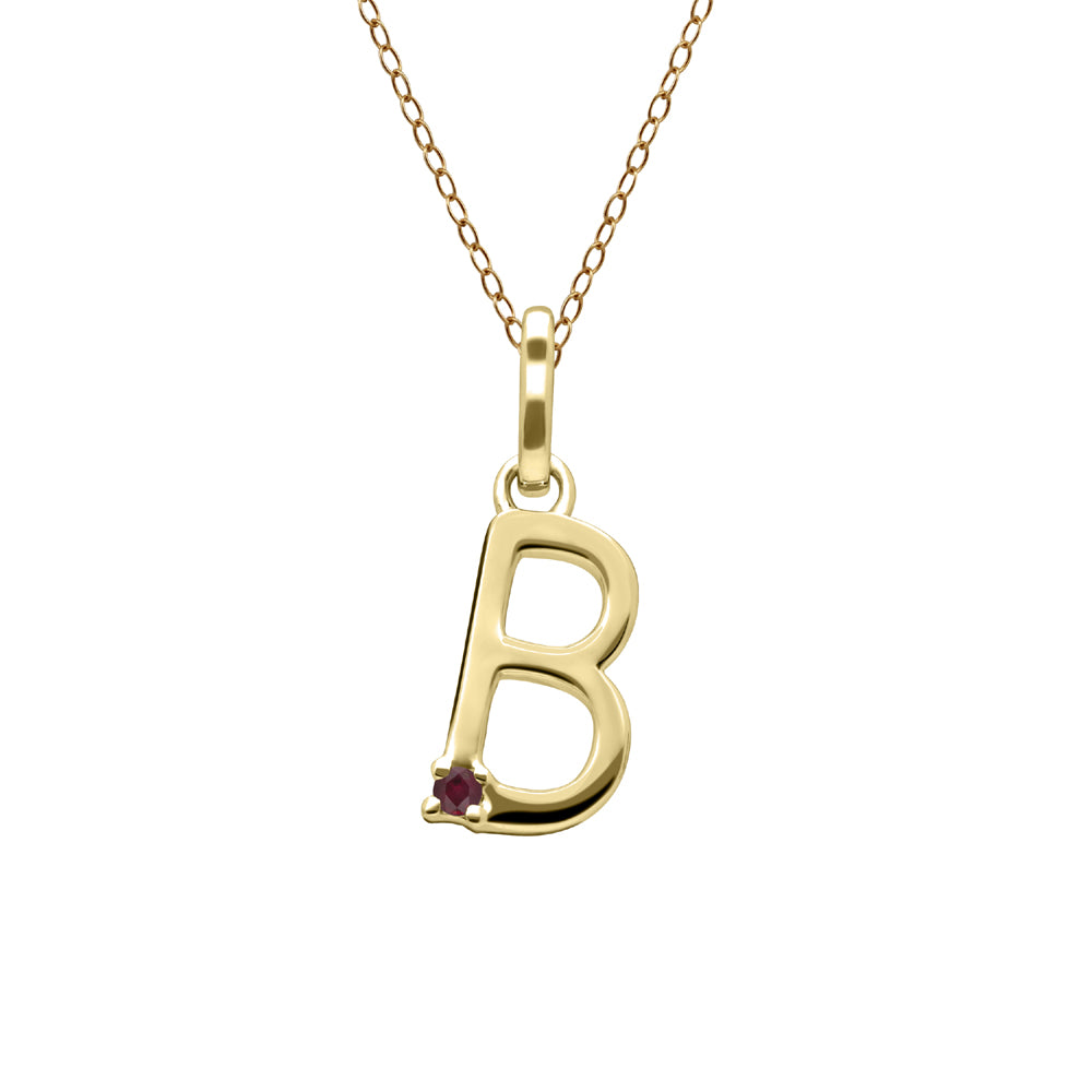 Initial Ruby Letter Necklace In 9ct Yellow Gold