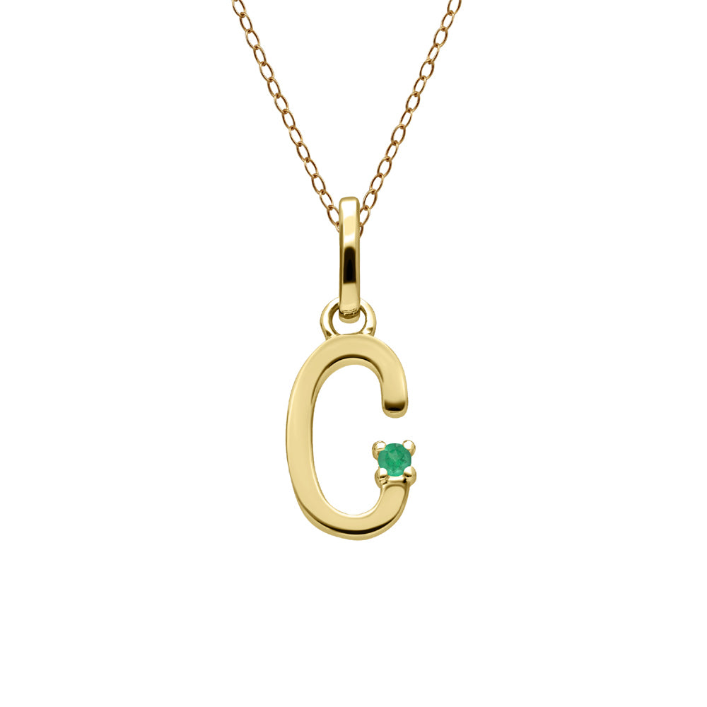 Initial Emerald Letter Necklace In 9ct Yellow Gold