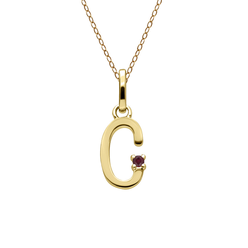 Initial Ruby Letter Necklace In 9ct Yellow Gold