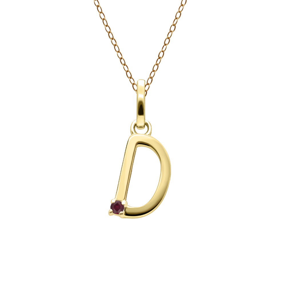 Initial Ruby Letter Necklace In 9ct Yellow Gold