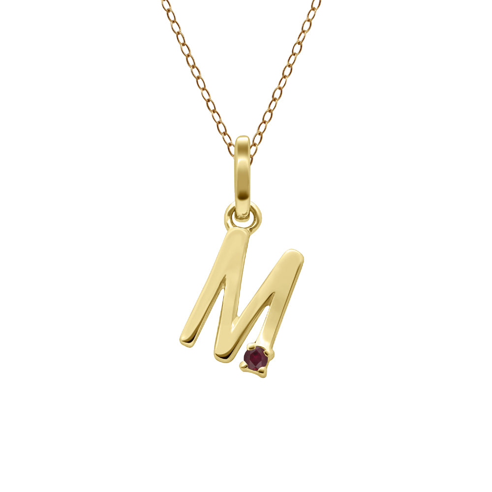 Initial Ruby Letter Necklace In 9ct Yellow Gold