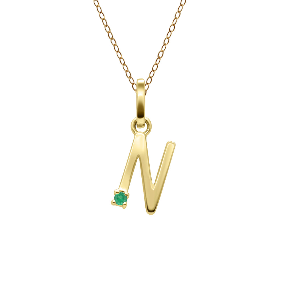 Initial Emerald Letter Necklace In 9ct Yellow Gold