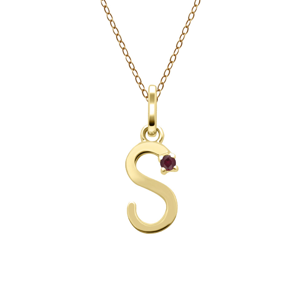 Initial Ruby Letter Necklace In 9ct Yellow Gold