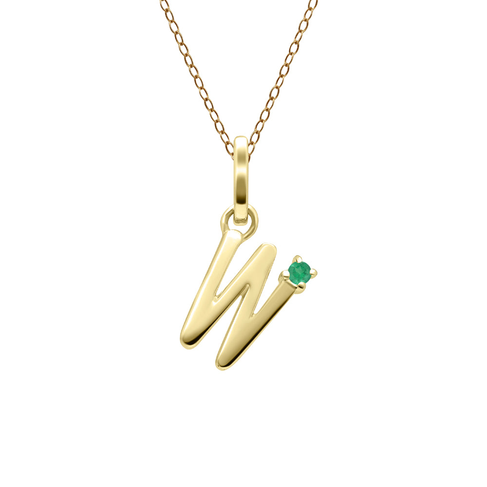 Initial Emerald Letter Necklace In 9ct Yellow Gold