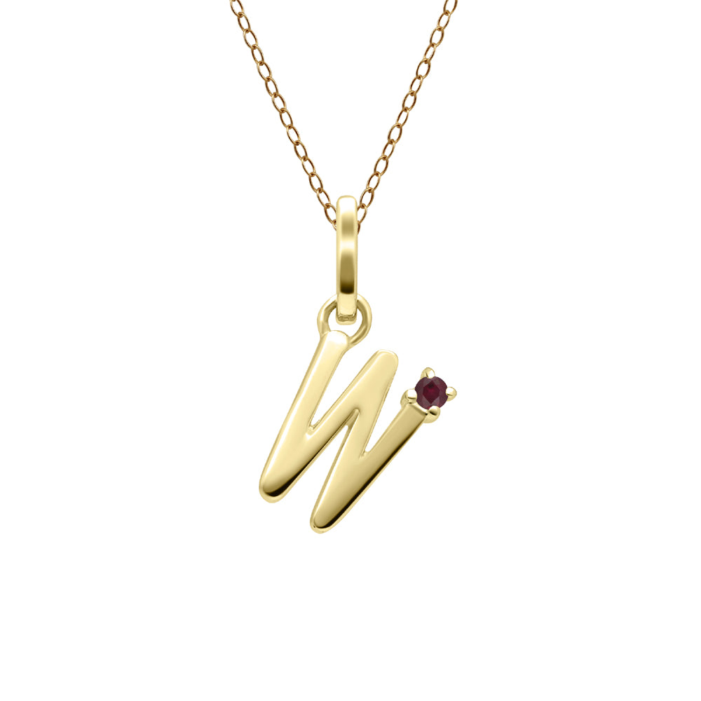 Initial Ruby Letter Necklace In 9ct Yellow Gold