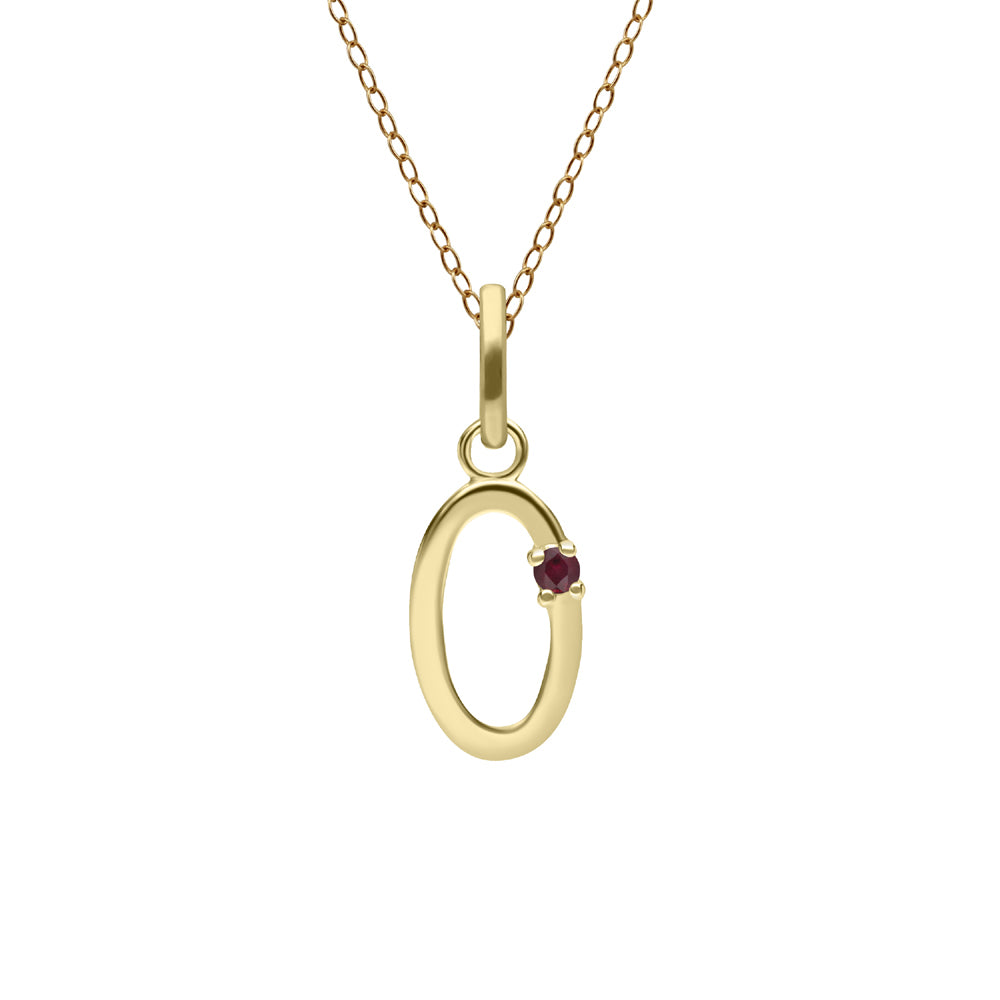 Initial Ruby Letter Necklace In 9ct Yellow Gold