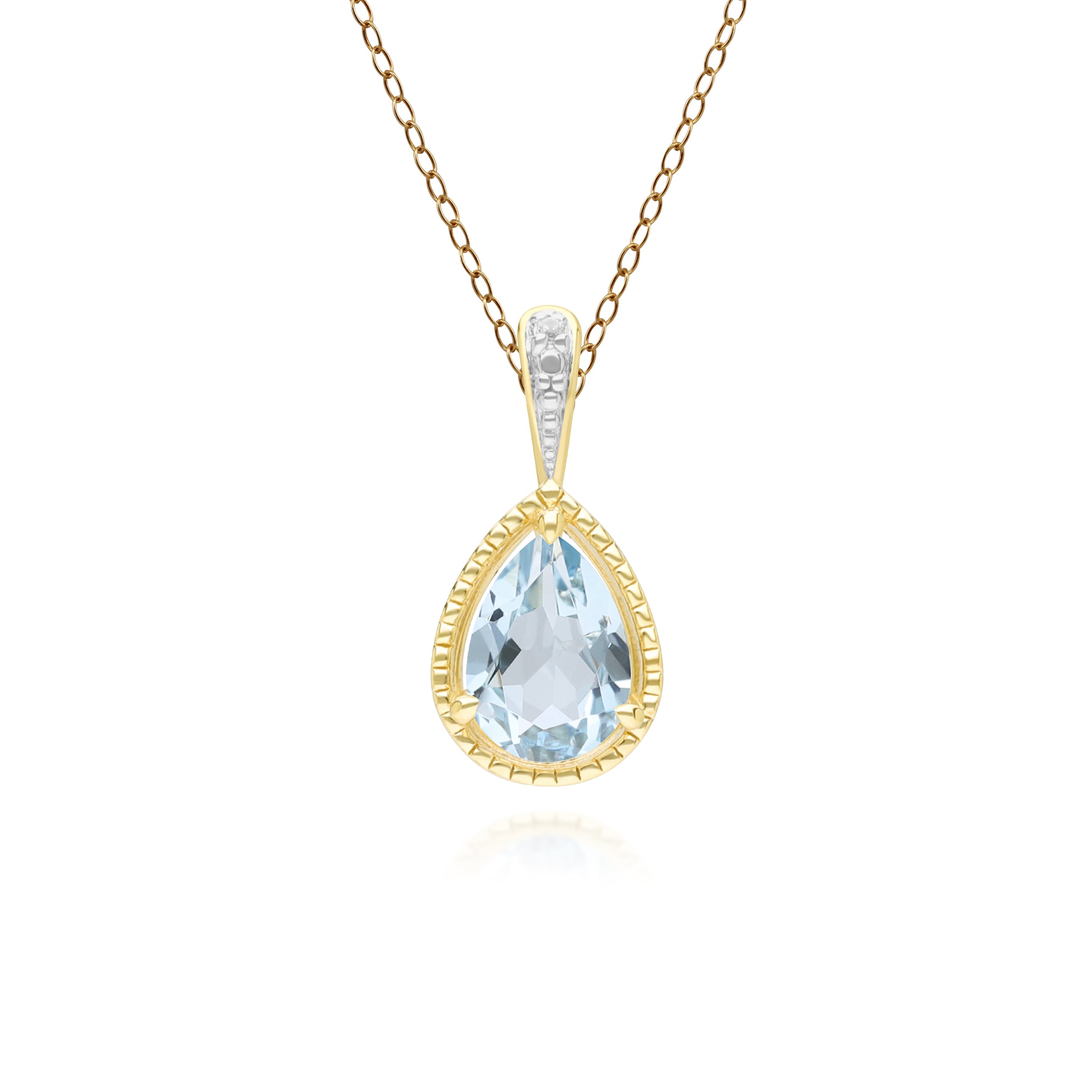 Classic Pear Aquamarine & Diamond Pendant Necklace In 9ct Yellow Gold