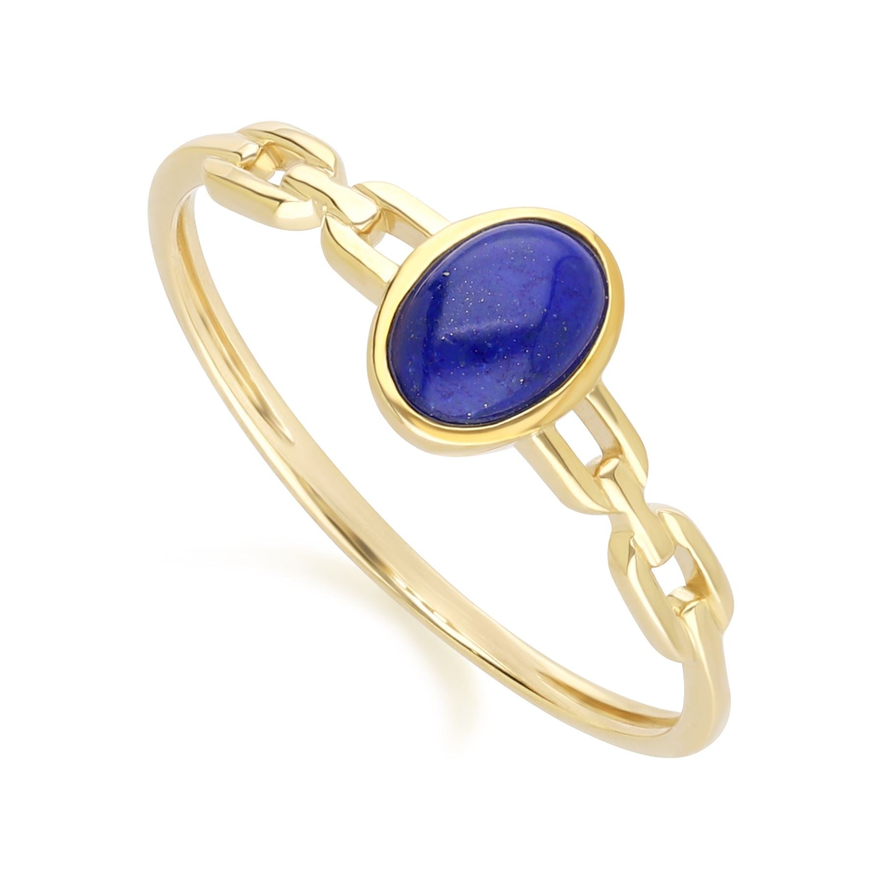 Classic Oval Lapis Lazuli Chain Ring in 9ct Yellow Gold