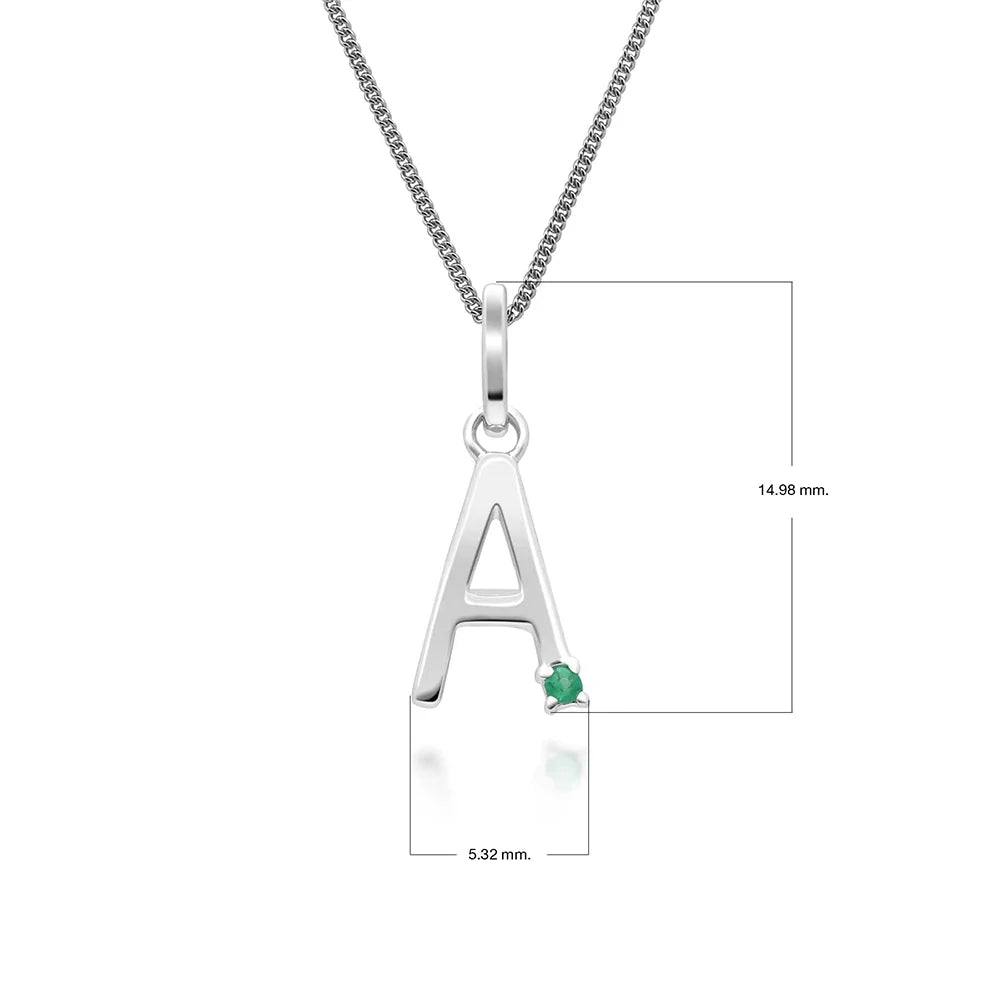 Initial Emerald Letter Charm Necklace in 9ct White Gold