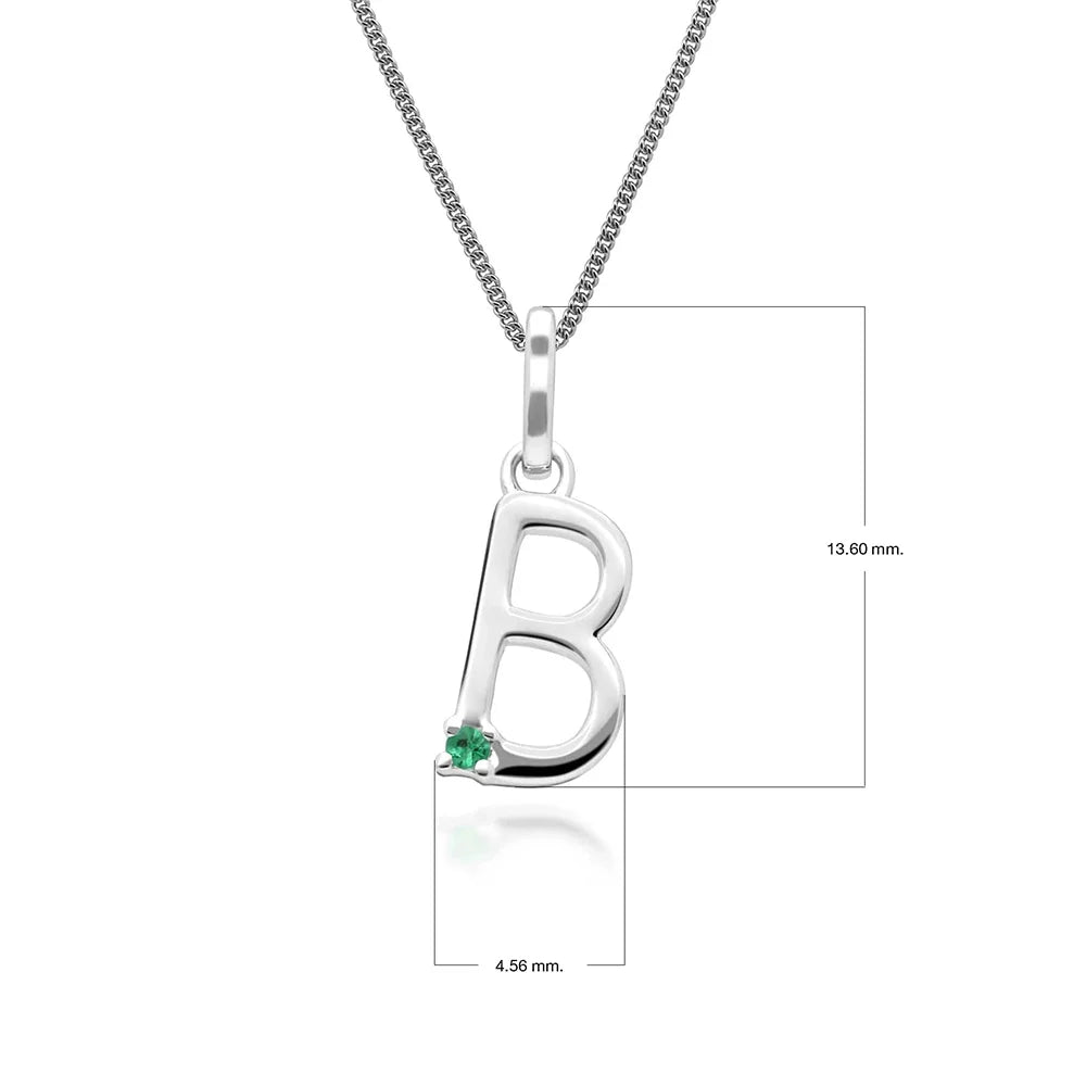 Initial Emerald Letter Charm Necklace in 9ct White Gold