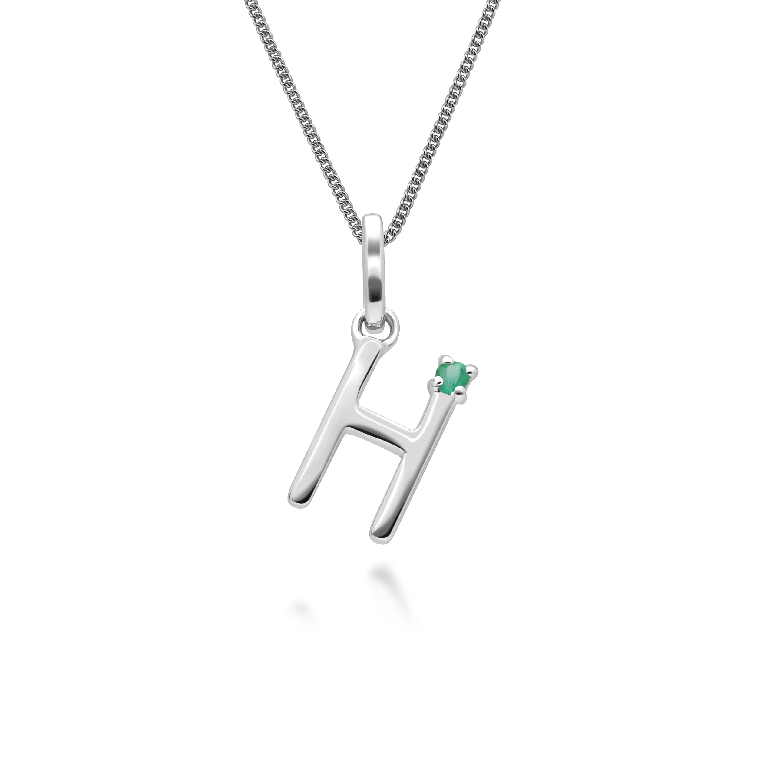 Initial Emerald Letter Charm Necklace in 9ct White Gold