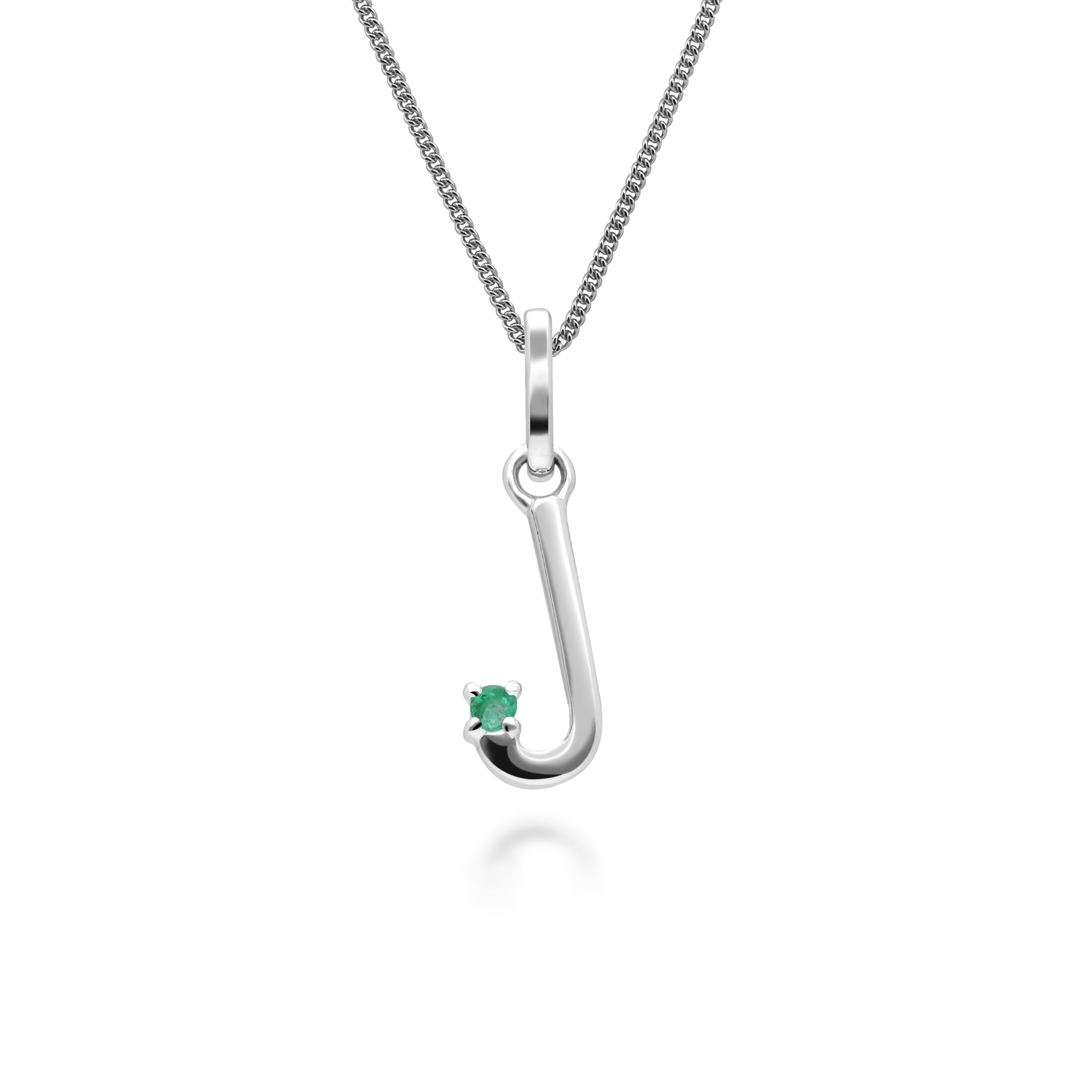 Initial Emerald Letter Charm Necklace in 9ct White Gold