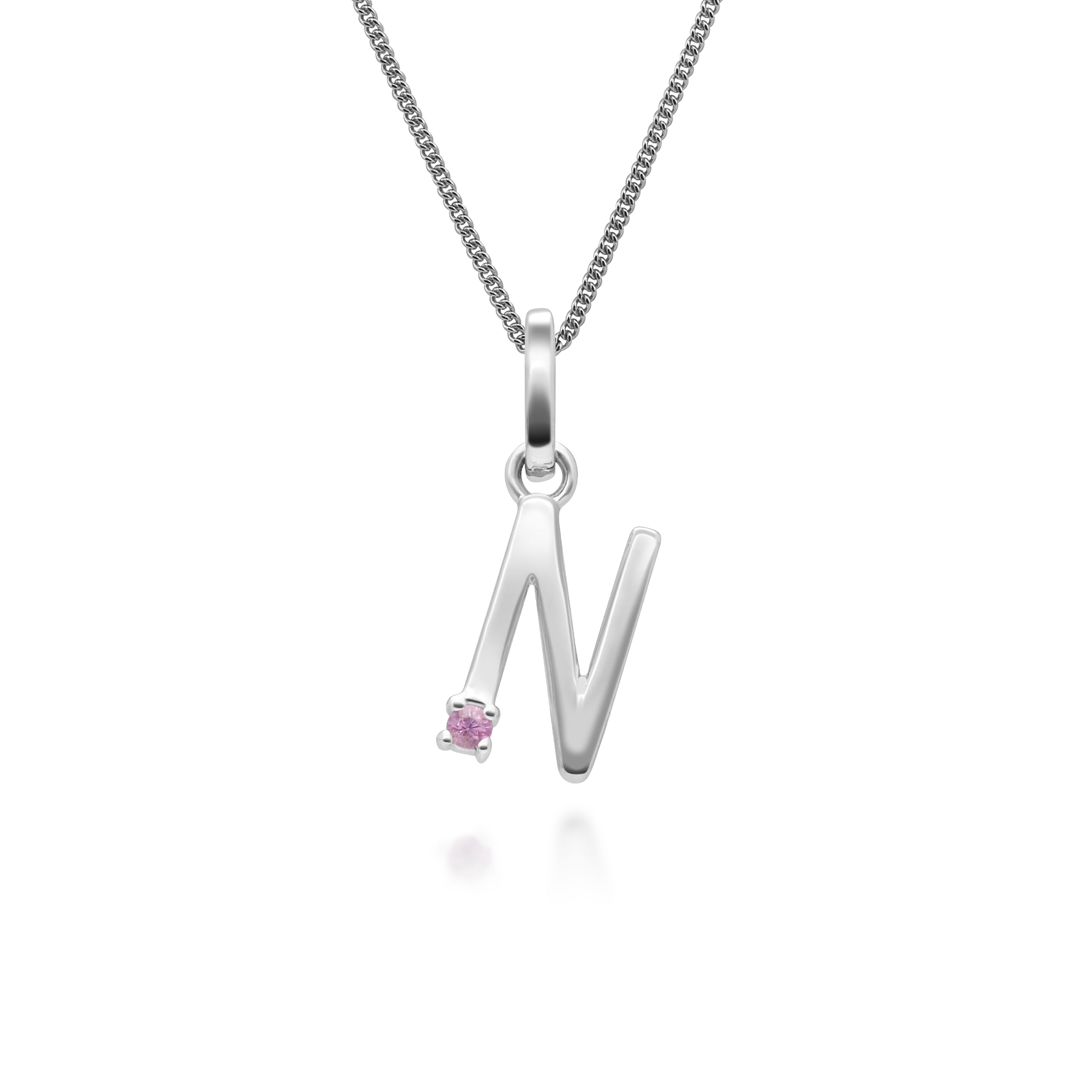 Initial Pink Sapphire Letter Charm Necklace in 9ct White Gold