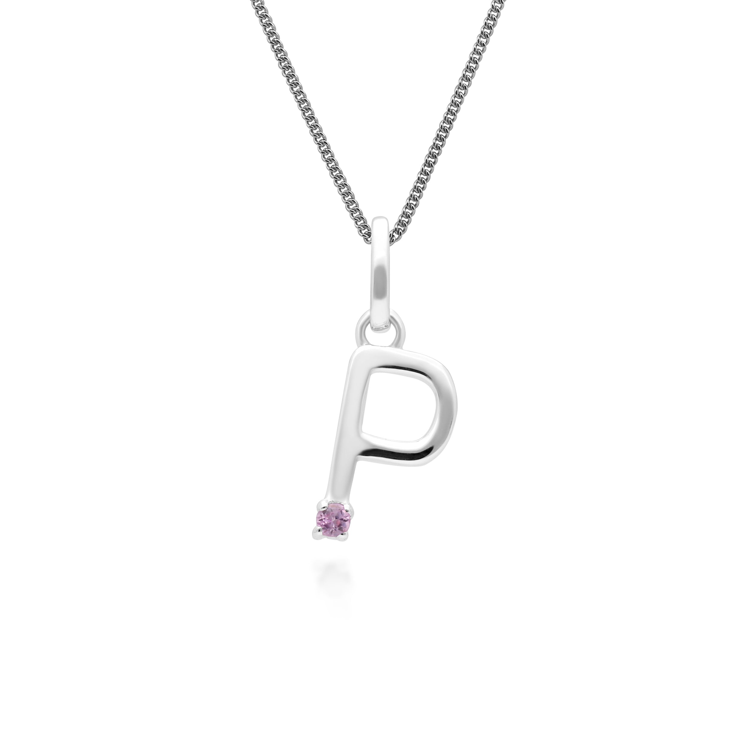 Initial Pink Sapphire Letter Charm Necklace in 9ct White Gold