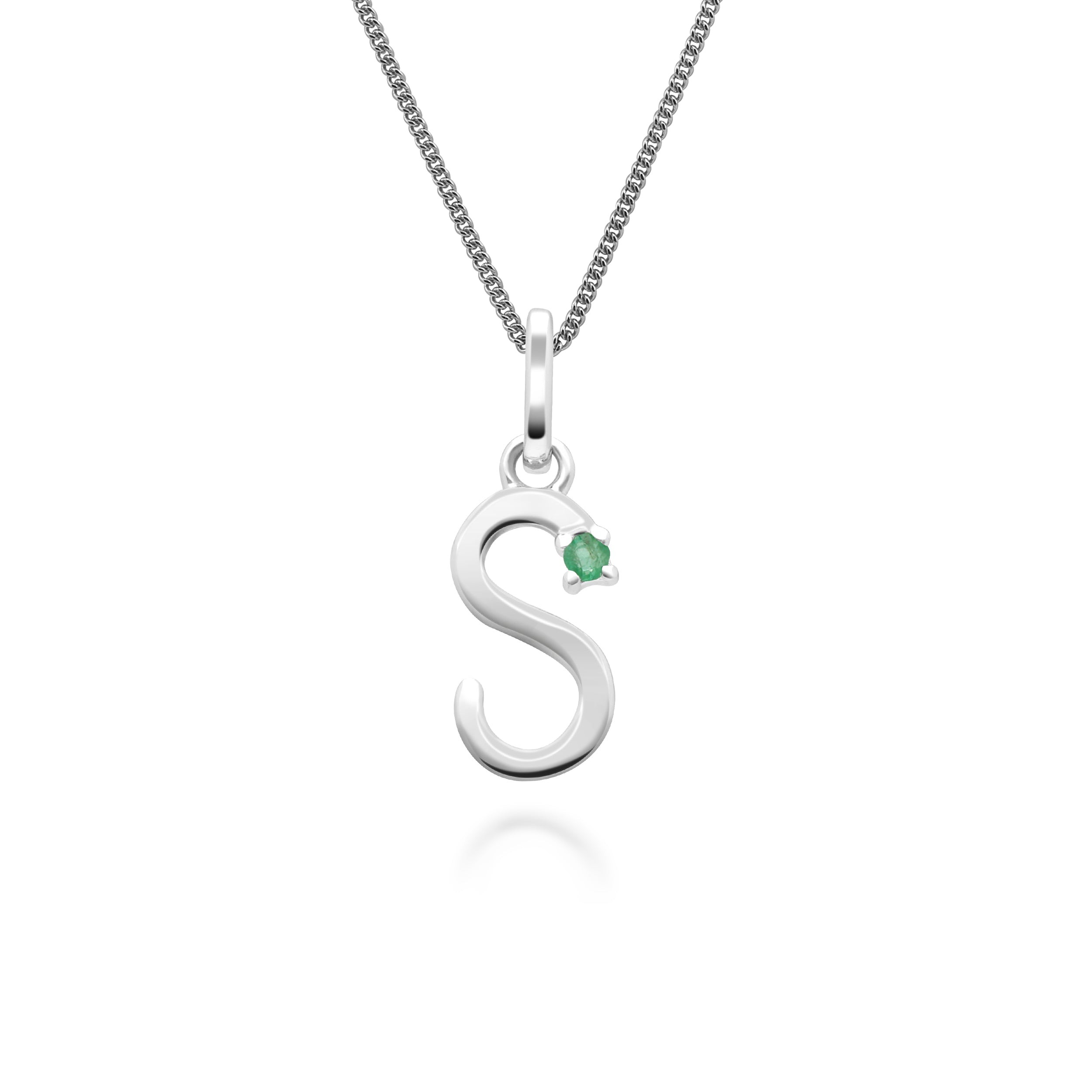 Initial Emerald Letter Charm Necklace in 9ct White Gold