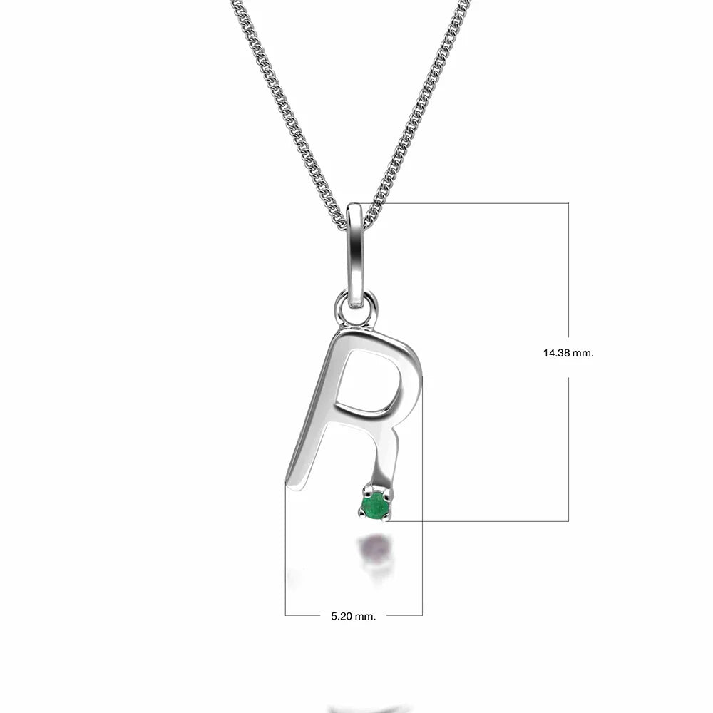 Initial Emerald Letter Charm Necklace in 9ct White Gold