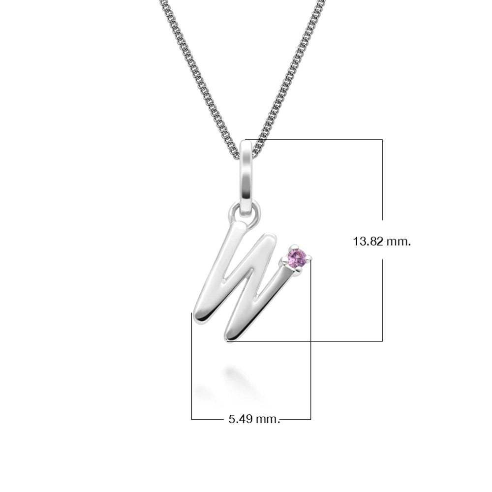 Initial Pink Sapphire Letter Charm Necklace in 9ct White Gold