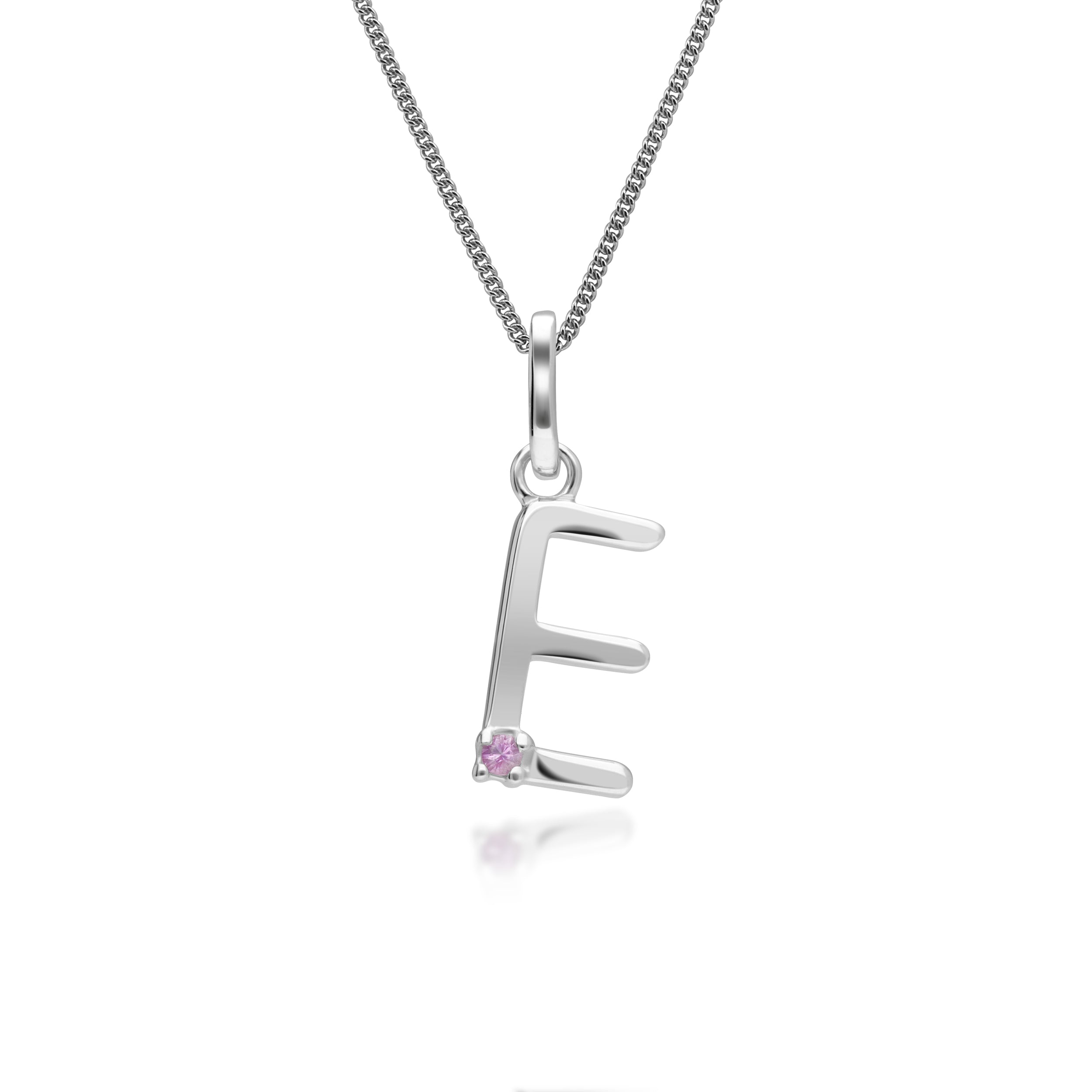 Initial Pink Sapphire Letter Charm Necklace in 9ct White Gold