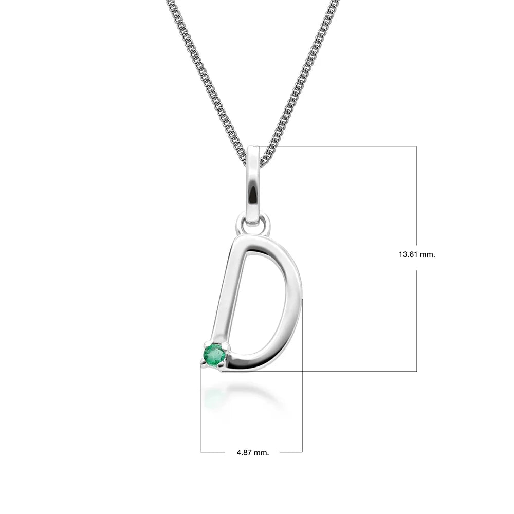 Initial Emerald Letter Charm Necklace in 9ct White Gold