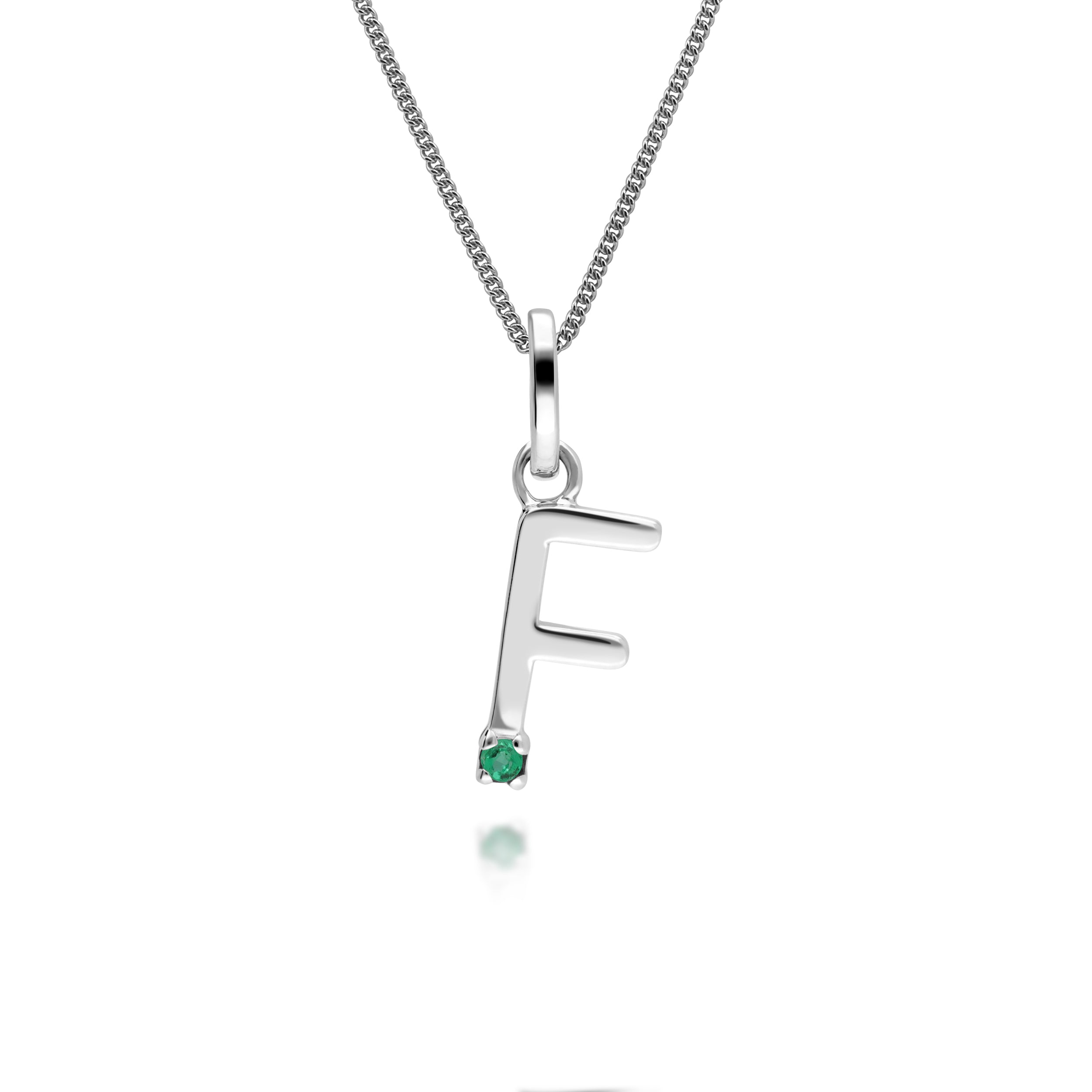 Initial Emerald Letter Charm Necklace in 9ct White Gold