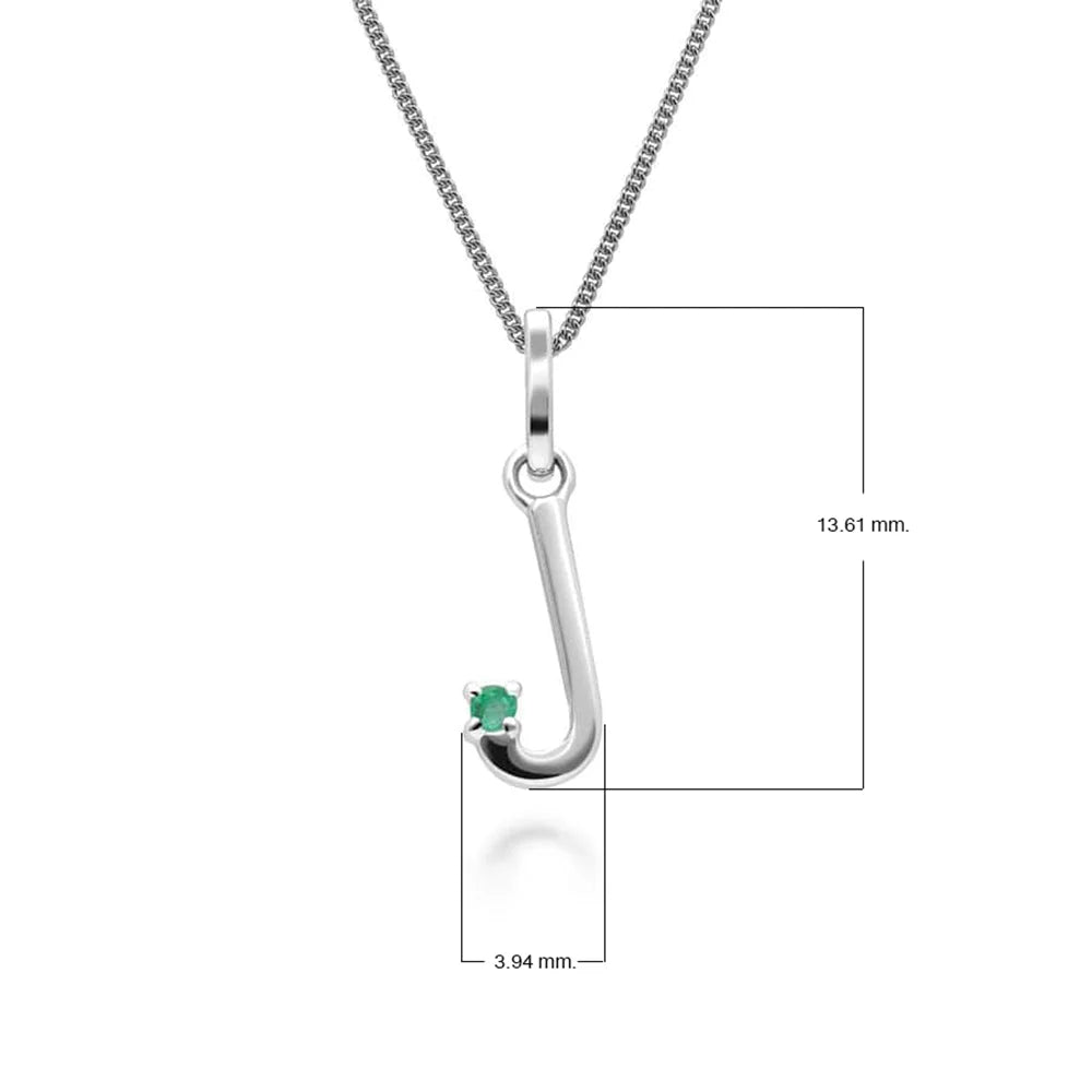 Initial Emerald Letter Charm Necklace in 9ct White Gold