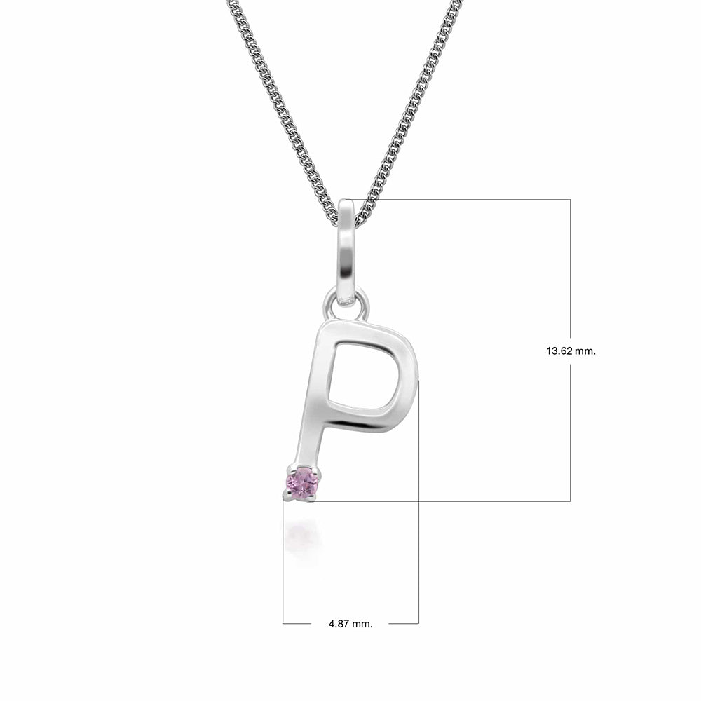 Initial Pink Sapphire Letter Charm Necklace in 9ct White Gold