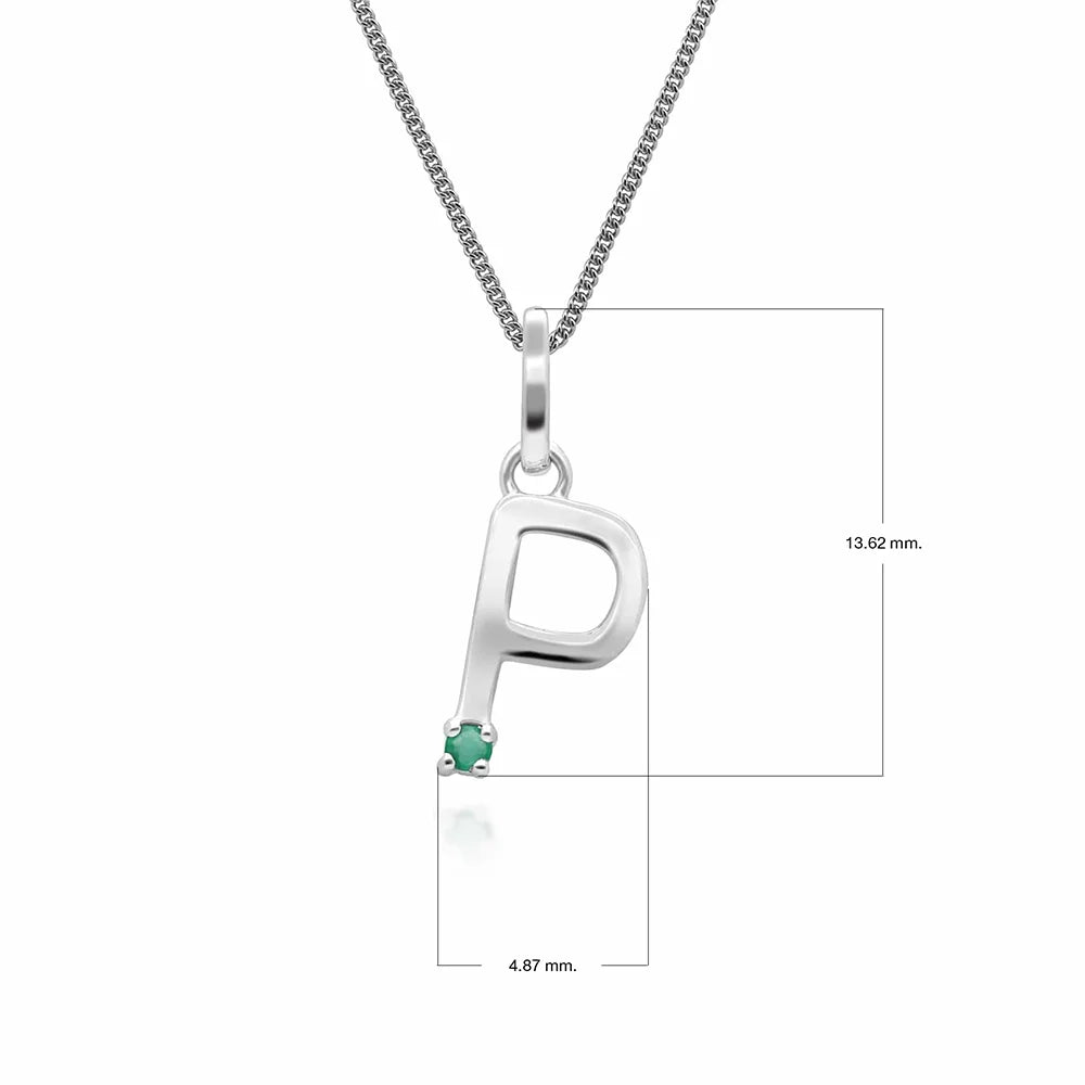 Initial Emerald Letter Charm Necklace in 9ct White Gold