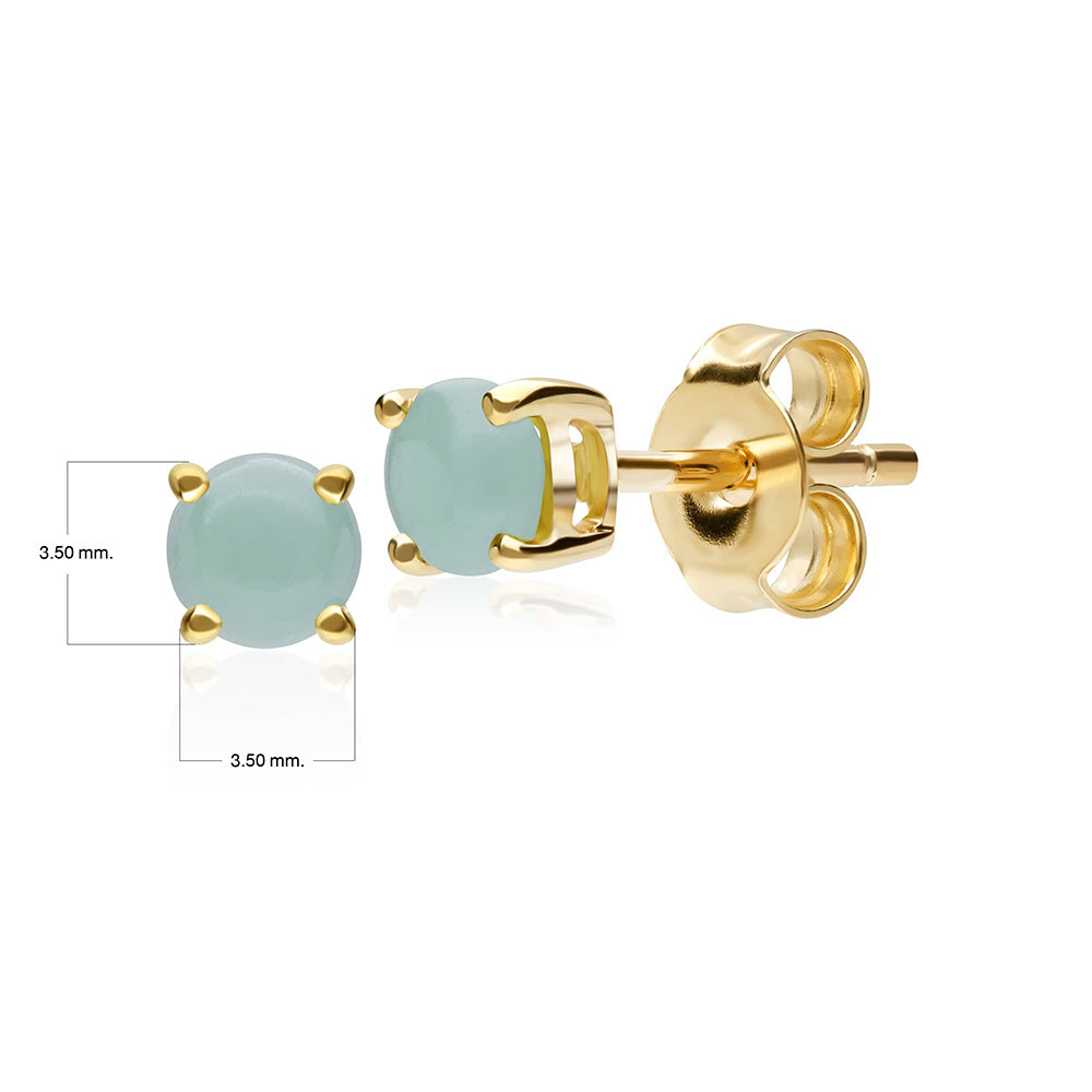 Classic Round Jade Cabochon Stud Earrings in 9ct Yellow Gold 3.5mm