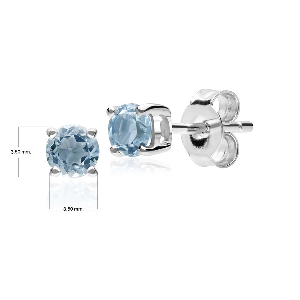 Classic Round Aquamarine Stud Earrings in 9ct White Gold 3.5mm