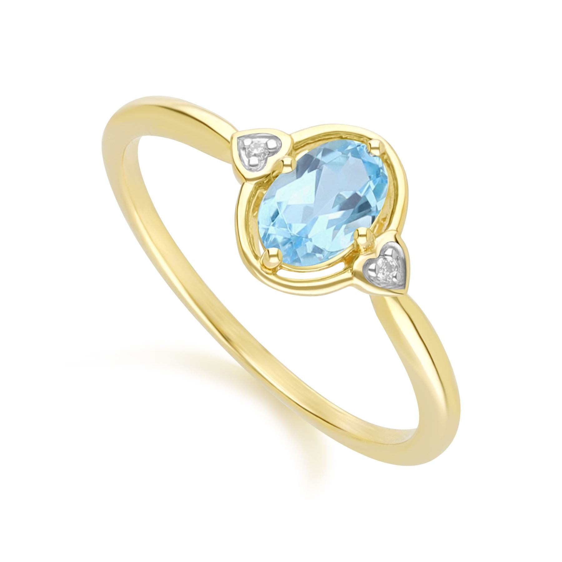 Classic Oval Topaz & Diamond Heart Ring In 9ct Yellow Gold