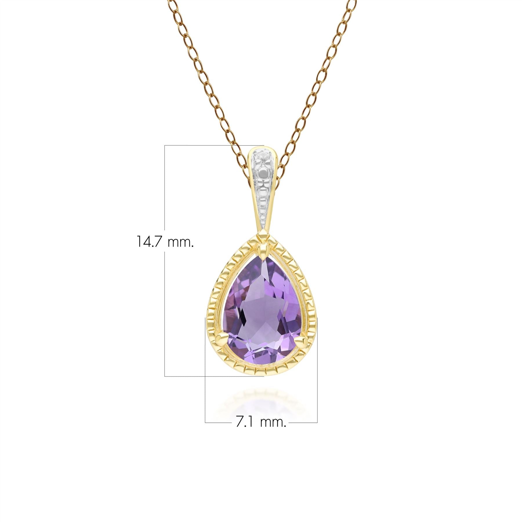 Classic Pear Amethyst & Diamond Pendant Necklace In 9ct Yellow Gold