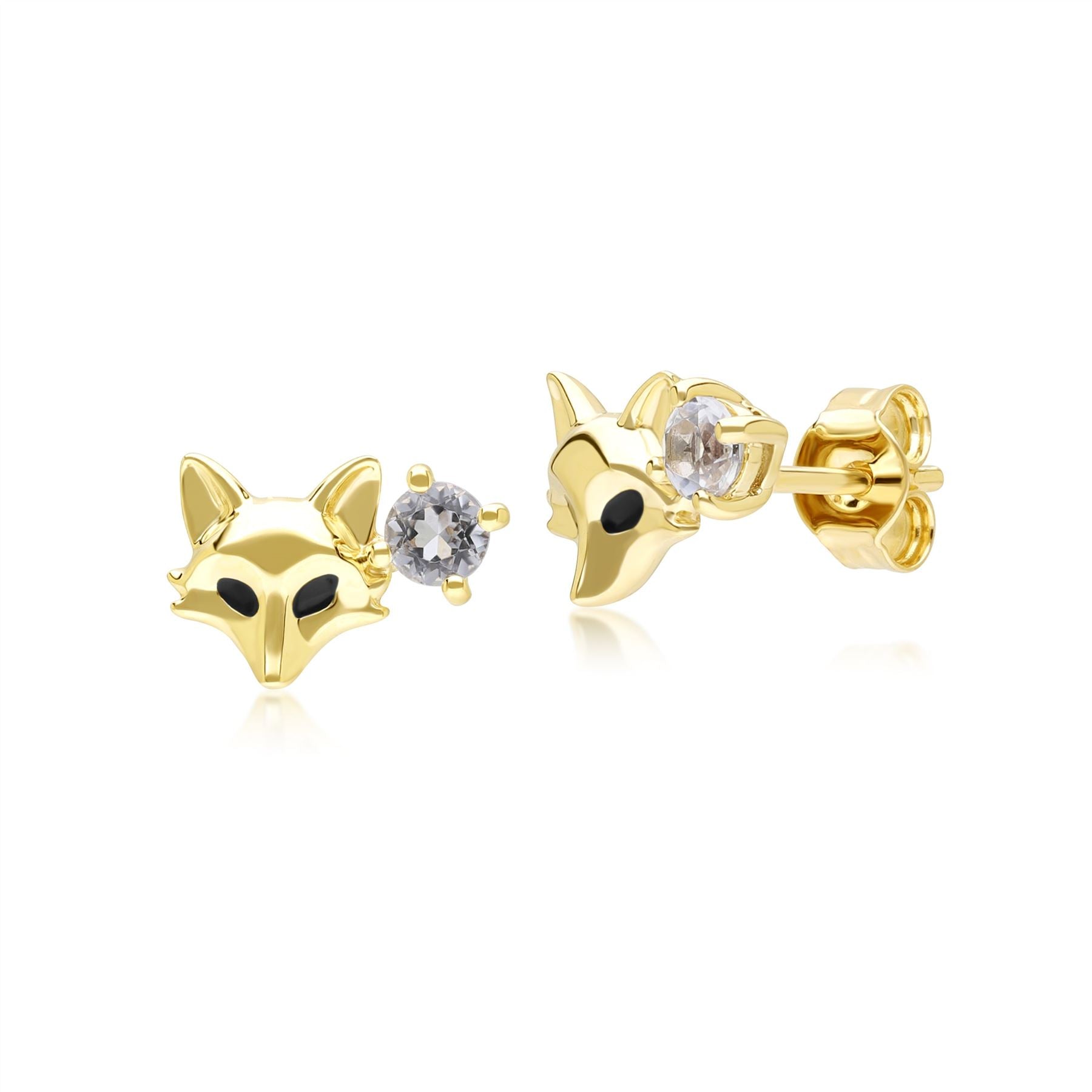 Gardenia Topaz Fox Earrings In 9ct Yellow Gold