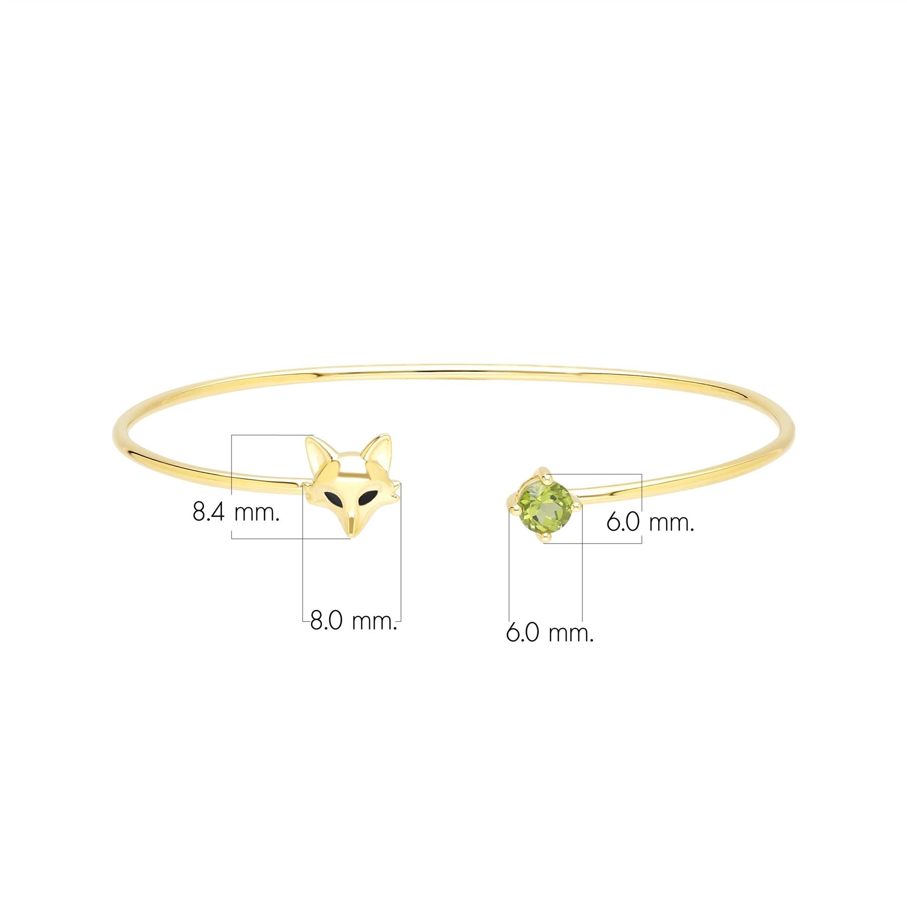 Gardenia Peridot Fox Bangle In 9ct Yellow Gold