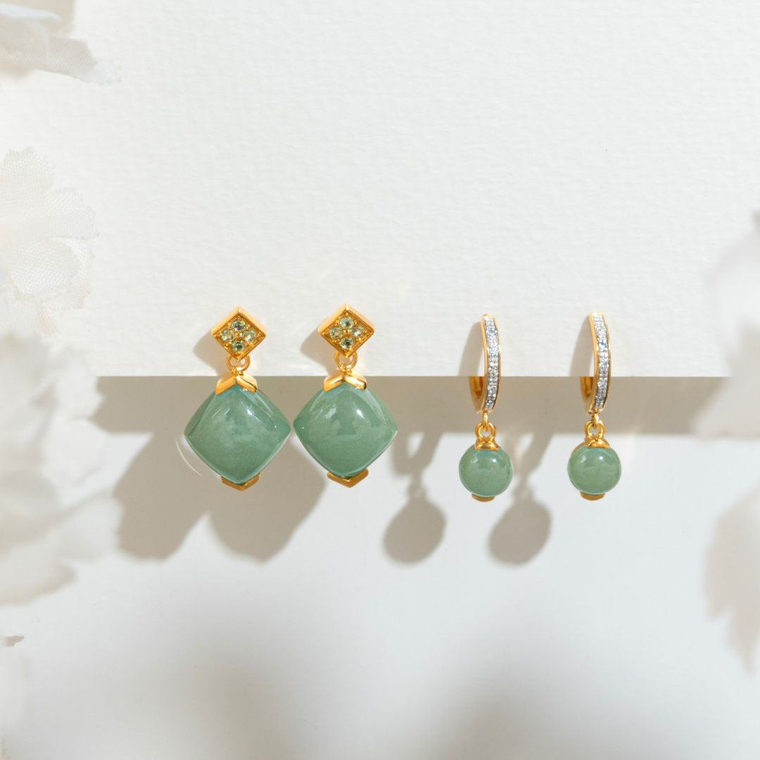 Classic Jade & Diamond Hoop Earrings in Gold Vermeil