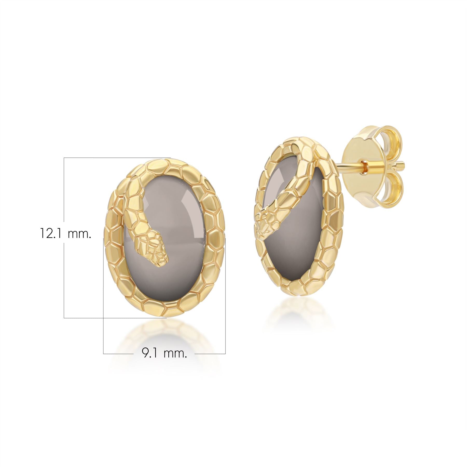 ECFEW™ Black Moonstone Winding Snake Stud Earrings In Gold Plated Sterling Silver