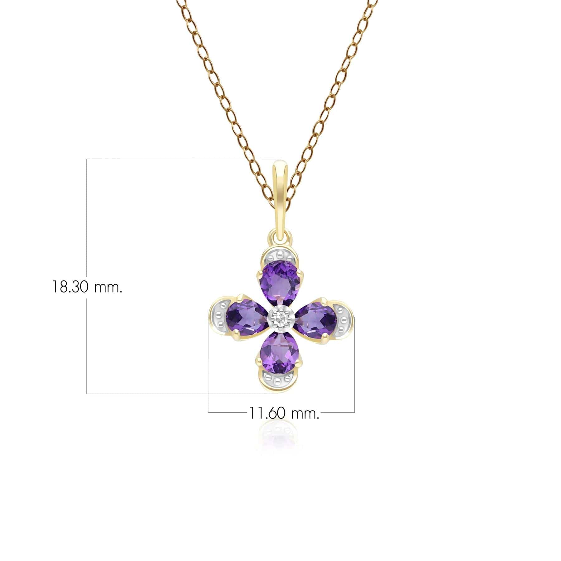 Floral Amethyst & Diamond Pendant Necklace in 9ct Yellow Gold