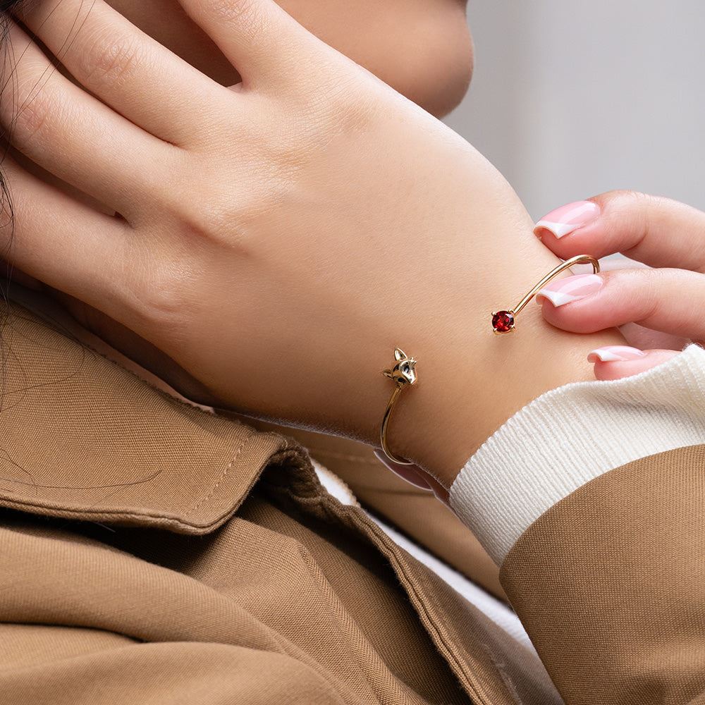 Gardenia Garnet Fox Bangle In 9ct Yellow Gold