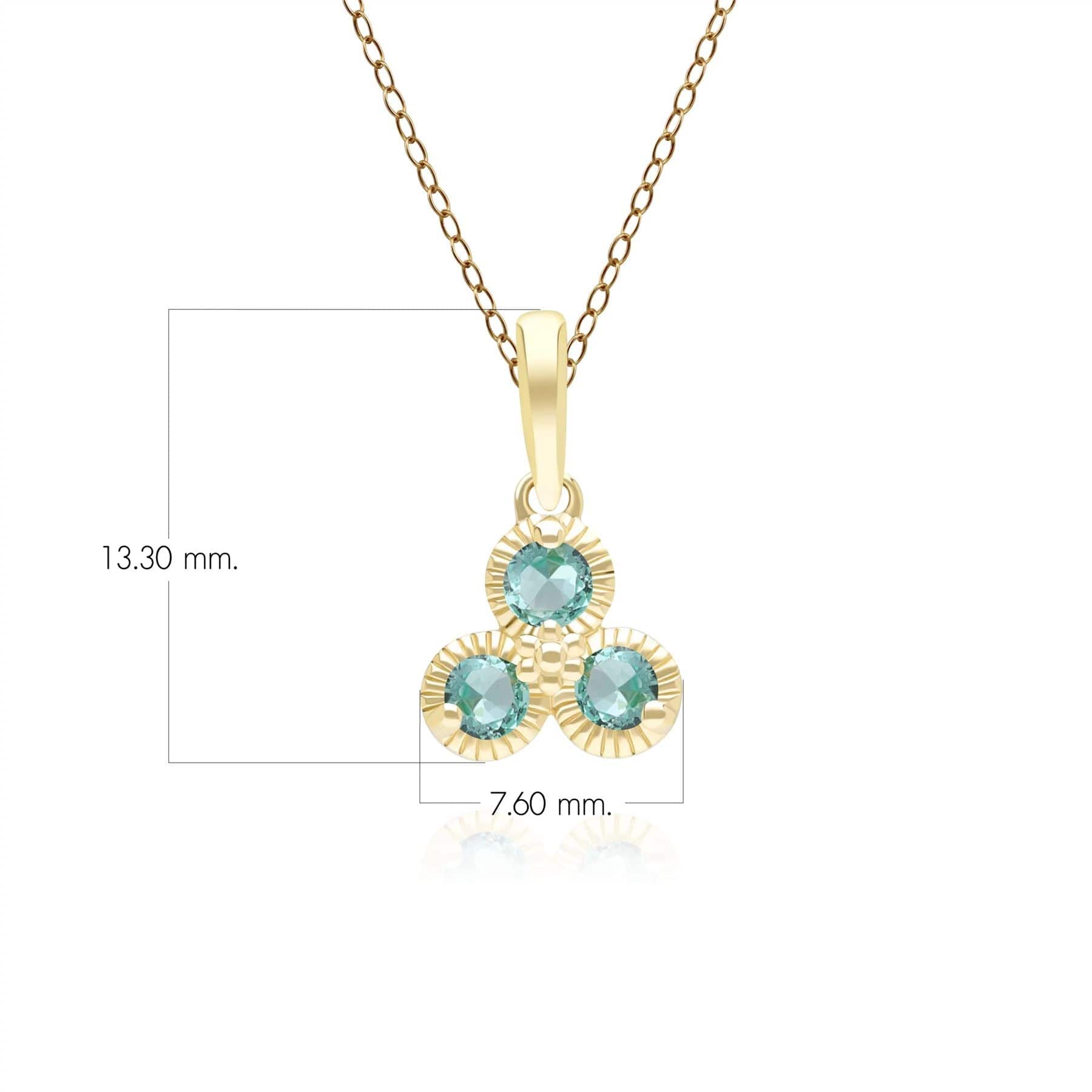 Floral Emerald Three Stone Pendant Necklace in 9ct Yellow Gold