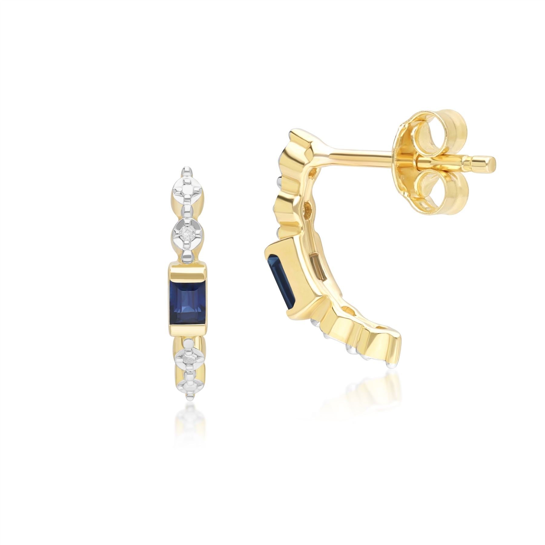 Classic Baguette Sapphire & Diamond Half Eternity Hoop Earrings in 9ct Yellow Gold