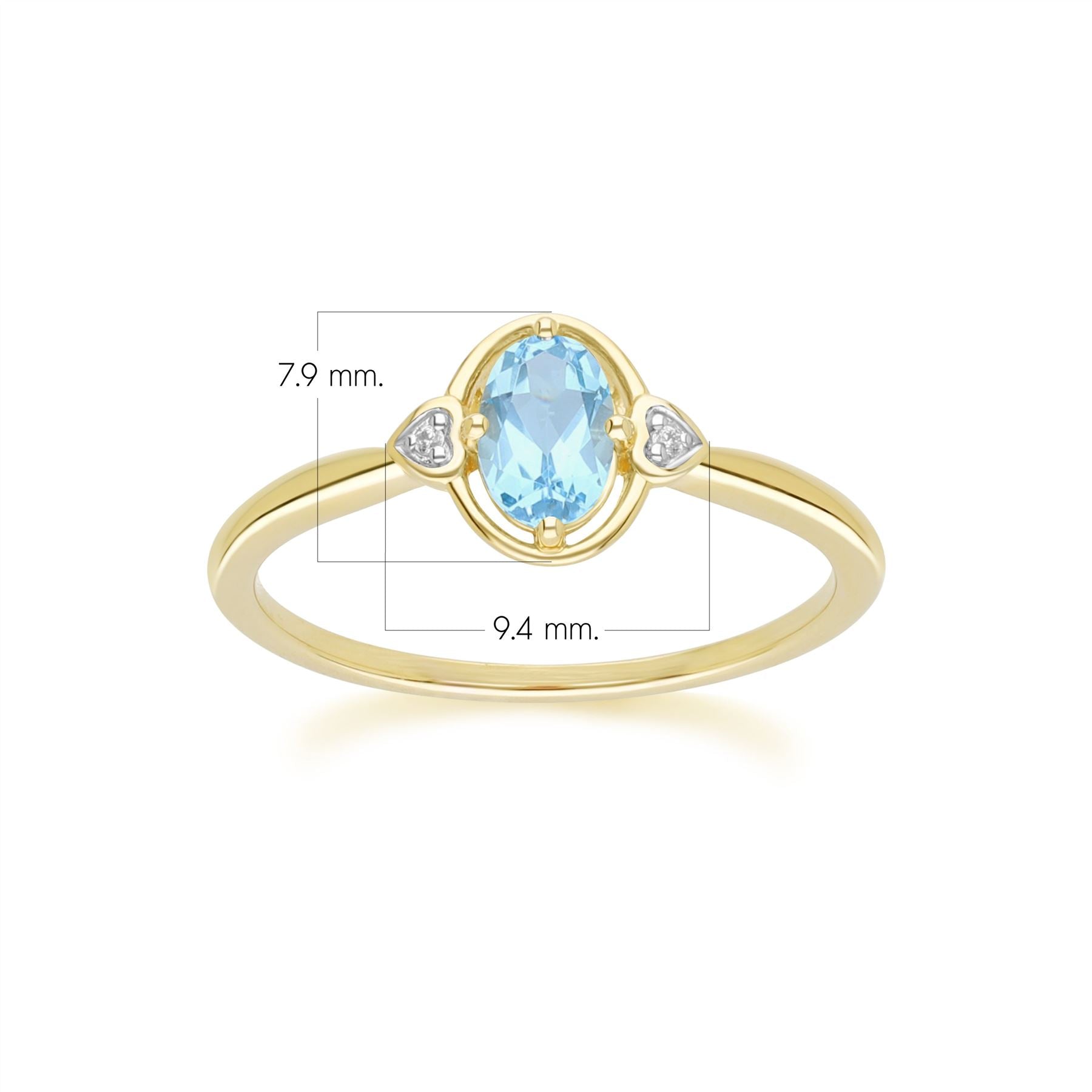 Classic Oval Topaz & Diamond Heart Ring In 9ct Yellow Gold