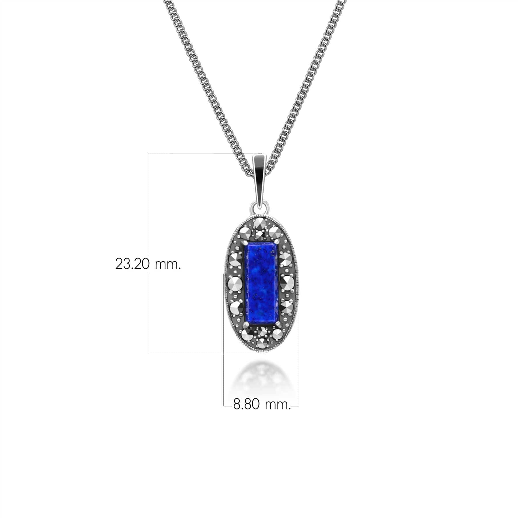 Art Deco Style Oval Lapis Lazuli, Marcasite and Black Enamel Pendant Necklace in Sterling Silver 214P334401925 Dimensions