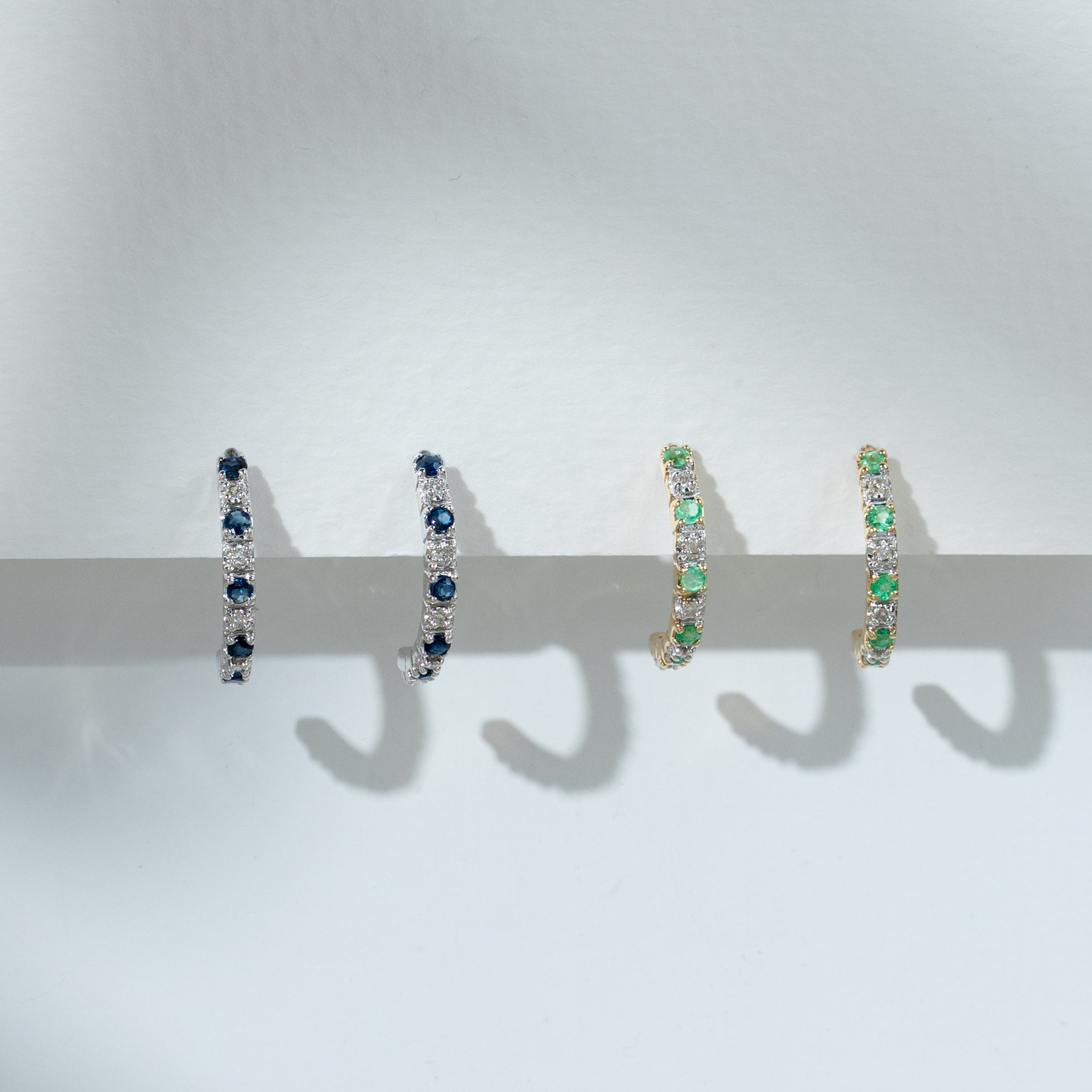 Classic Round Emerald & Diamond Half Hoop Style Earrings in 9ct Yellow Gold