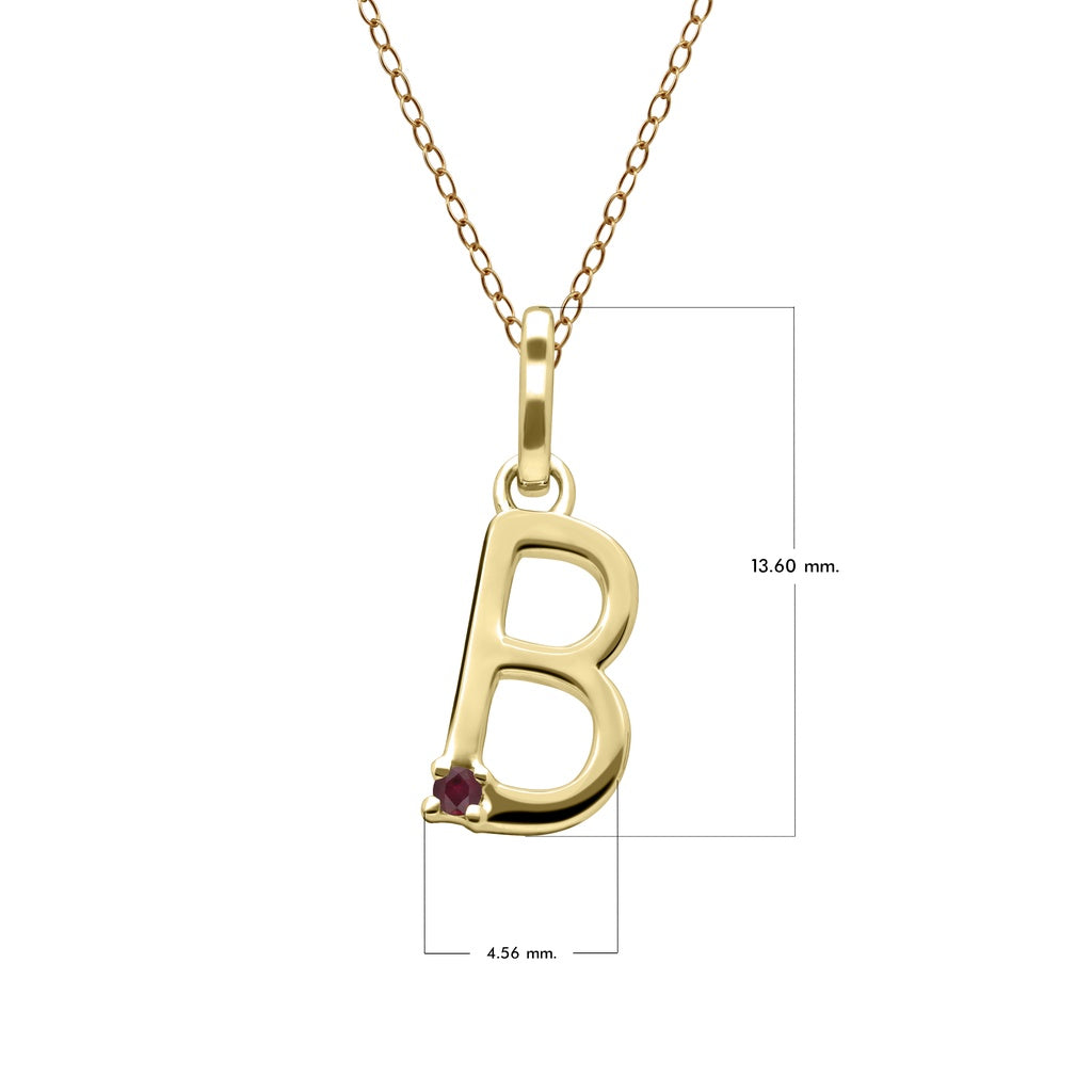 Initial Ruby Letter Necklace In 9ct Yellow Gold