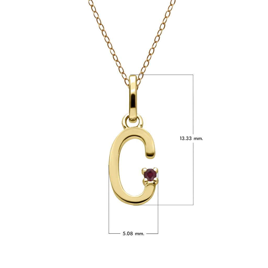 Initial Ruby Letter Necklace In 9ct Yellow Gold