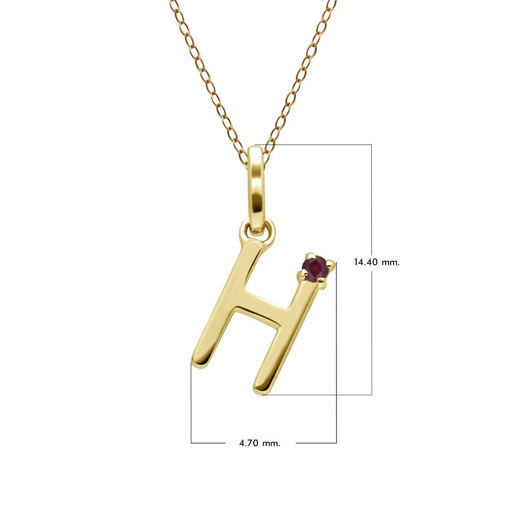 Initial Ruby Letter Necklace In 9ct Yellow Gold