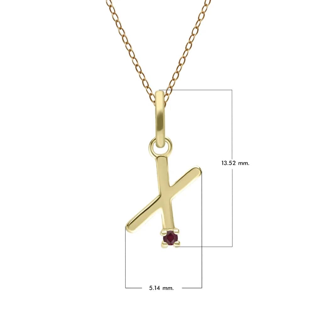 Initial Ruby Letter Necklace In 9ct Yellow Gold