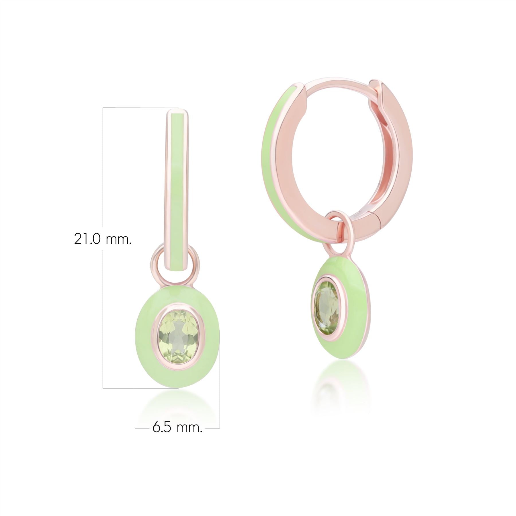 Siberian Waltz Green Enamel & Oval Peridot Hoop Earrings in Rose Gold Plated Sterling Silver