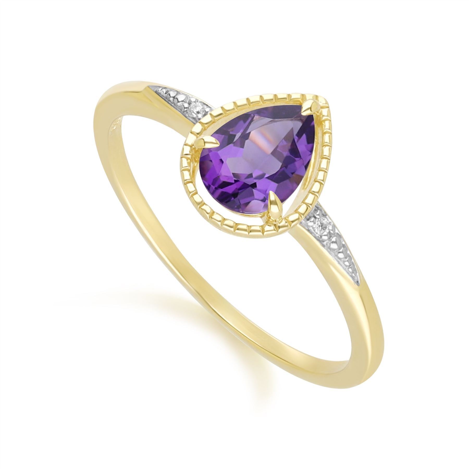 Classic Pear Amethyst & Diamond Ring In 9ct Yellow Gold