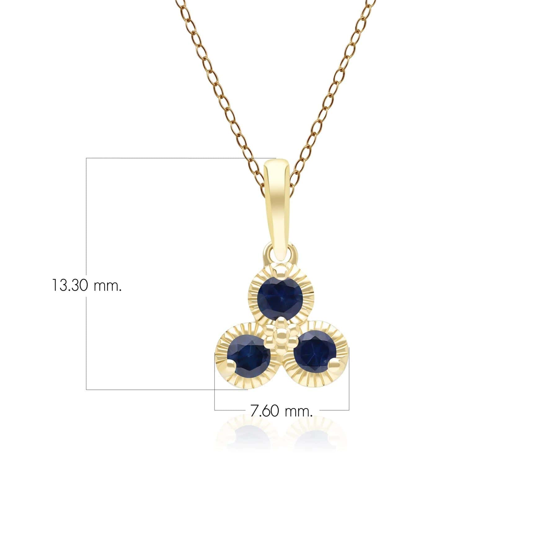 Floral Sapphire Three Stone Pendant Necklace in 9ct Yellow Gold